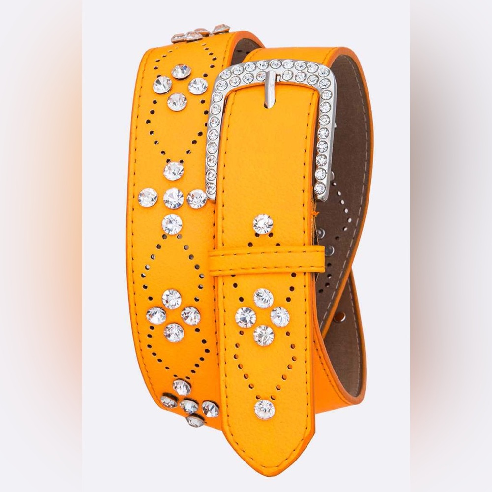 Rhinestone Vegan Leather Statement Belt